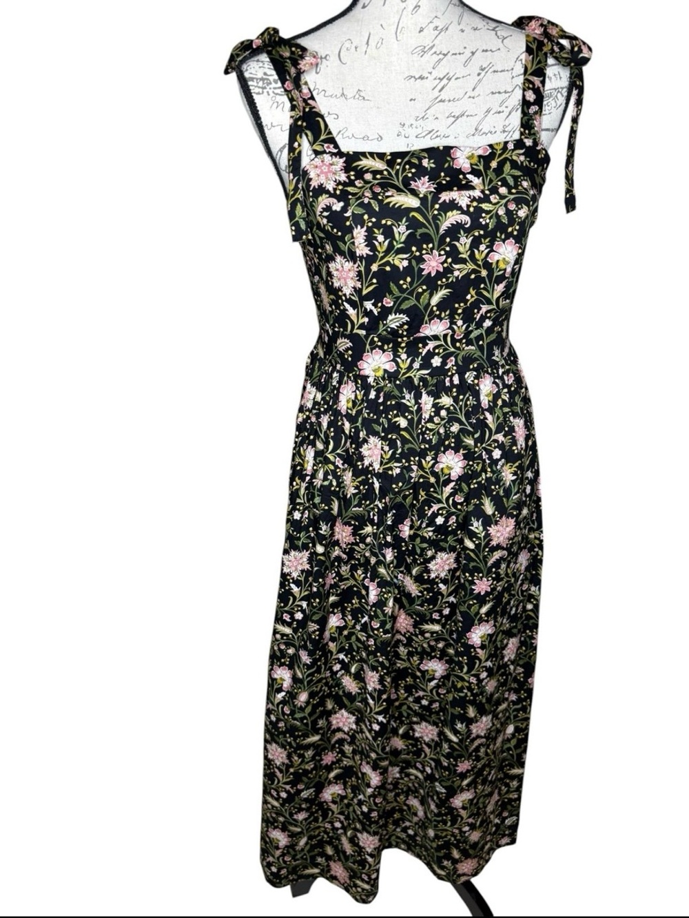 Joie Black Floral Print Maxi Dress Medium M Adjustable Tie Straps POCKETS